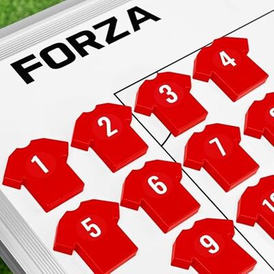 FORZA Trainingsmagneten in shirt, 11 kleurrijke magnetische markers met genummerde stickers, compatibel met tactiekborden, ideaal voor voetbaltrainers FORZA Trainingsmagneten in shirt, 11 kleurrijke magnetische markers met genummerde stickers, compatibel met tactiekborden, ideaal voor voetbaltrainers