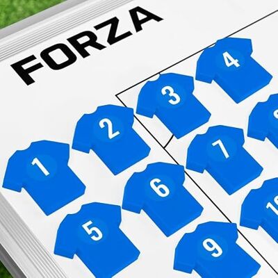 FORZA Trainingsmagneten in shirt, 11 kleurrijke magnetische markers met genummerde stickers, compatibel met tactiekborden, ideaal voor voetbaltrainers FORZA Trainingsmagneten in shirt, 11 kleurrijke magnetische markers met genummerde stickers, compatibel met tactiekborden, ideaal voor voetbaltrainers