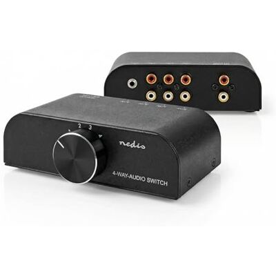 NEDIS Analoge audioschakelaar 4 poorten Aansluitingen Ingang: 1 x 3,5 mm audio-ingang / 3 x (2 x cinch-vrouwelijk) Aansluitingen Uitgang: 1 x (2 x cinch-vrouwelijk) Handmatig Metaal Antraciet NEDIS Analoge audioschakelaar 4 poorten Aansluitingen Ingang: 1 x 3,5 mm audio-ingang / 3 x (2 x cinch-vrouwelijk) Aansluitingen Uitgang: 1 x (2 x cinch-vrouwelijk) Handmatig Metaal Antraciet