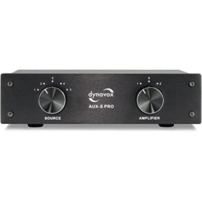 Dynavox AUX-S Pro, mogelijkheid om tussen 5 ingangen te schakelen stereobronnen (cd-platina, dvd, radio enz.), 2 versterkeruitgangen (stereo, surround), zwart Dynavox AUX-S Pro, mogelijkheid om tussen 5 ingangen te schakelen stereobronnen (cd-platina, dvd, radio enz.), 2 versterkeruitgangen (stereo, surround), zwart