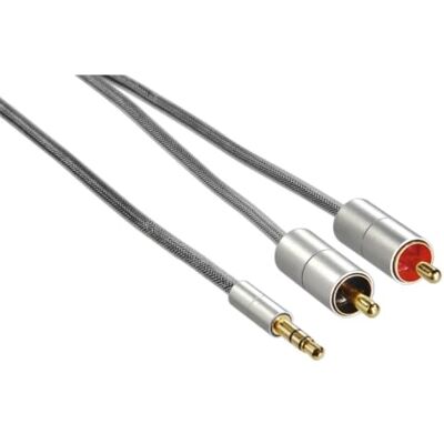 Hama Aansluitkabel "AluLine" (3,5 mm jack naar stereo, 2 x cinch-stekker, stoffen mantel, 1 m) zilver Hama Aansluitkabel "AluLine" (3,5 mm jack naar stereo, 2 x cinch-stekker, stoffen mantel, 1 m) zilver