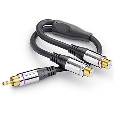 Sonero ® Premium audio-adapter subwoofer, 0,20 m, cinch-stekker op 2 x RCA-aansluiting, zwart Sonero ® Premium audio-adapter subwoofer, 0,20 m, cinch-stekker op 2 x RCA-aansluiting, zwart