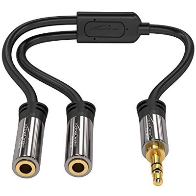 KabelDirekt – 3,5 mm Y-adapter & jack-splitter & AUX-splitter (1×3,5 mm mannelijk, 2× vrouwelijk, voor het aansluiten van twee hoofdtelefoons op hetzelfde draagbare apparaat, stereo, 10 cm, zwart) KabelDirekt – 3,5 mm Y-adapter & jack-splitter & AUX-splitter (1×3,5 mm mannelijk, 2× vrouwelijk, voor het aansluiten van twee hoofdtelefoons op hetzelfde draagbare apparaat, stereo, 10 cm, zwart)