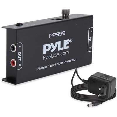 Pyle Phono-voorversterker voor draaitafel – mini-stereo audio-voorversterker met RCA-ingang/uitgang, werking met ultra-lage ruis, stroomvoorziening via 12 V DC-adapter, kleur: zwart Pyle Phono-voorversterker voor draaitafel – mini-stereo audio-voorversterker met RCA-ingang/uitgang, werking met ultra-lage ruis, stroomvoorziening via 12 V DC-adapter, kleur: zwart