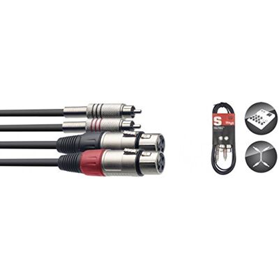 Stagg 18321 60 cm 3-pins 2x mannelijke RCA / 2x vrouwelijke XLR-connector dubbele kabel, 0.6m, zwart Stagg 18321 60 cm 3-pins 2x mannelijke RCA / 2x vrouwelijke XLR-connector dubbele kabel, 0.6m, zwart