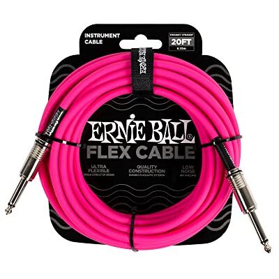 Ernie Ball Flexibele kabel voor instrumenten recht/recht, 6,1 m, roze Ernie Ball Flexibele kabel voor instrumenten recht/recht, 6,1 m, roze