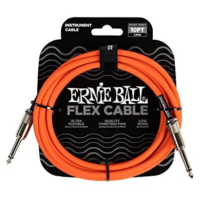 Ernie Ball Flexibele kabel voor instrumenten, recht/recht, 3 m, oranje Ernie Ball Flexibele kabel voor instrumenten, recht/recht, 3 m, oranje