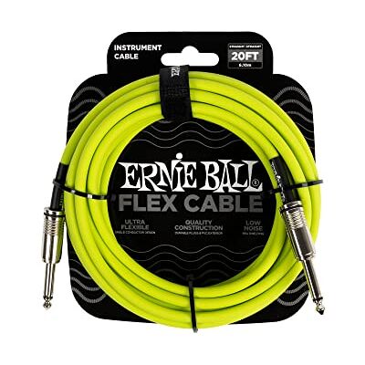 Ernie Ball Flexibele kabel voor instrumenten, recht/recht, 6,1 m, groen Ernie Ball Flexibele kabel voor instrumenten, recht/recht, 6,1 m, groen