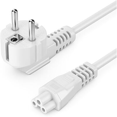 deleyCON 7,5 m netkabel, stroomkabel, geaard contact, stekker type F (CEE 7/7), 90° gebogen, naar IEC C5-stekker, 2,5 A, klaverkoppeling, voeding, laptop, wit deleyCON 7,5 m netkabel, stroomkabel, geaard contact, stekker type F (CEE 7/7), 90° gebogen, naar IEC C5-stekker, 2,5 A, klaverkoppeling, voeding, laptop, wit