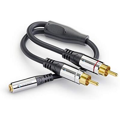 Sonero ® Premium audio-adapter, 0,20 m, 2 x RCA-stekker op 3,5 mm jackaansluiting, zwart Sonero ® Premium audio-adapter, 0,20 m, 2 x RCA-stekker op 3,5 mm jackaansluiting, zwart