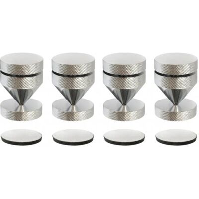 Dynavox Chroomkleurige snijders, blisterverpakking met 4 isolatiekegels voor hifi-apparaten, in hoogte verstelbaar Dynavox Chroomkleurige snijders, blisterverpakking met 4 isolatiekegels voor hifi-apparaten, in hoogte verstelbaar