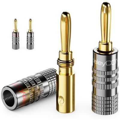 deleyCON Bananenstekker, 4 stuks, verguld, voor het schroeven voor luidsprekerkabel, luidsprekerkabel 0,75 mm 4,5 mm en bijv. HiFi Audio Home Theater Ontvanger Grijs deleyCON Bananenstekker, 4 stuks, verguld, voor het schroeven voor luidsprekerkabel, luidsprekerkabel 0,75 mm 4,5 mm en bijv. HiFi Audio Home Theater Ontvanger Grijs