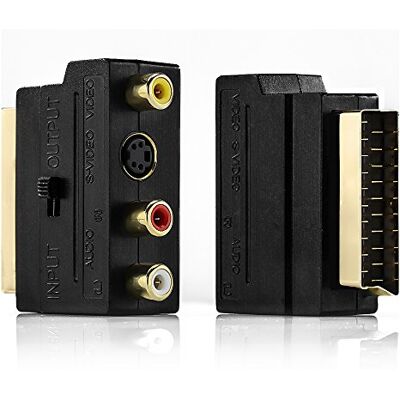 deleyCON Scart-schakelaar naar 3 RCA-aansluitingen IN/Out + S-Video S-VHS AV audio-adapter zwart deleyCON Scart-schakelaar naar 3 RCA-aansluitingen IN/Out + S-Video S-VHS AV audio-adapter zwart
