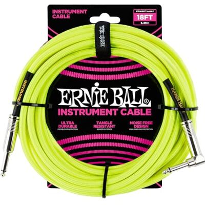 Ernie Ball Instrumentenkabel gevlochten rechte en schuine eindstukken, neongeel, 5,5 m P06085 Ernie Ball Instrumentenkabel gevlochten rechte en schuine eindstukken, neongeel, 5,5 m P06085