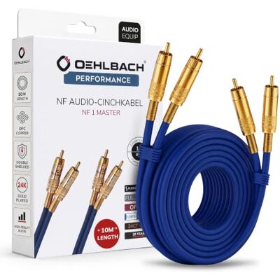 OEHLBACH NF 1 Master stereo RCA-kabel, 2 x cinch, blauw, 10 m Performance serie, volledig metalen stekker, afgeschermd, analoge stereo cinch-kabel, ideaal voor hifi-installaties OEHLBACH NF 1 Master stereo RCA-kabel, 2 x cinch, blauw, 10 m Performance serie, volledig metalen stekker, afgeschermd, analoge stereo cinch-kabel, ideaal voor hifi-installaties