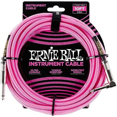 Ernie Ball P06078 Instrumentenkabel, gevlochten instrumentenkabel, rechte en schuine uiteinden, neonroze, 3 m Ernie Ball P06078 Instrumentenkabel, gevlochten instrumentenkabel, rechte en schuine uiteinden, neonroze, 3 m
