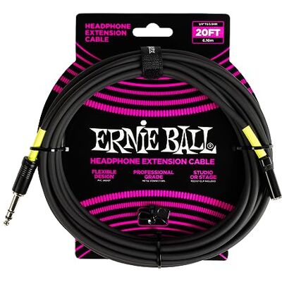 Ernie Ball verlengkabel voor hoofdtelefoon 6.35mm naar 3.5mm, 6.1m Ernie Ball verlengkabel voor hoofdtelefoon 6.35mm naar 3.5mm, 6.1m