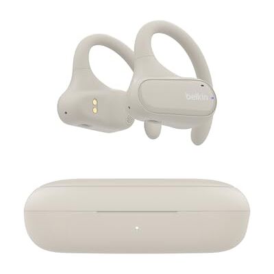 Belkin SoundForm ClearFit draadloze hoofdtelefoon met vrije oren (lichte en comfortabele hoofdtelefoon, IPX5 waterdicht, draadloze bluetooth-hoofdtelefoon voor wandelen, fietsen, hardlopen enz.) beige Belkin SoundForm ClearFit draadloze hoofdtelefoon met vrije oren (lichte en comfortabele hoofdtelefoon, IPX5 waterdicht, draadloze bluetooth-hoofdtelefoon voor wandelen, fietsen, hardlopen enz.) beige