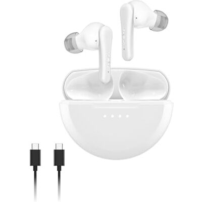 Belkin SoundForm Rhythm True Wireless hoofdtelefoon met ANC en geïntegreerde microfoon, actieve ruisonderdrukking, snel opladen USB-C, 28 uur batterijduur, IPX5 waterdicht, Bluetooth, wit Belkin SoundForm Rhythm True Wireless hoofdtelefoon met ANC en geïntegreerde microfoon, actieve ruisonderdrukking, snel opladen USB-C, 28 uur batterijduur, IPX5 waterdicht, Bluetooth, wit