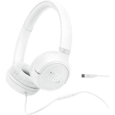 JBL Tune 530 C, comfortabele bekabelde on-ear hoofdtelefoon met microfoon, Pure Bass-geluid, EQ-voorinstellingen, USB-C-connectiviteit, opvouwbaar ontwerp en knoopvrije kabel, wit JBL Tune 530 C, comfortabele bekabelde on-ear hoofdtelefoon met microfoon, Pure Bass-geluid, EQ-voorinstellingen, USB-C-connectiviteit, opvouwbaar ontwerp en knoopvrije kabel, wit