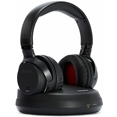Aiwa WHF-930D Draadloze TV-hoofdtelefoon, hifi-on-ear hoofdtelefoon met optische verbinding, draadloze RF-overdracht, 3-kanaals selector, volledig oplaadbaar, zwart Aiwa WHF-930D Draadloze TV-hoofdtelefoon, hifi-on-ear hoofdtelefoon met optische verbinding, draadloze RF-overdracht, 3-kanaals selector, volledig oplaadbaar, zwart