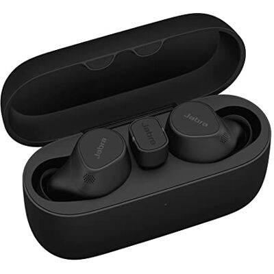 Jabra Evolve2 Buds Draadloze in-ear Bluetooth-hoofdtelefoon, actieve ruisonderdrukking (ANC) en spraaktechnologie met 4 microfoons, werkt met alle vergader-apps, zwart Jabra Evolve2 Buds Draadloze in-ear Bluetooth-hoofdtelefoon, actieve ruisonderdrukking (ANC) en spraaktechnologie met 4 microfoons, werkt met alle vergader-apps, zwart