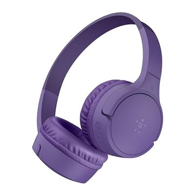 Belkin SoundForm Draadloze mini-hoofdtelefoon voor kinderen met geïntegreerde microfoon (over het oor, 30 uur looptijd, voor leren, reizen, grappige stickers, voor iPhone, iPad, Galaxy, paars) Belkin SoundForm Draadloze mini-hoofdtelefoon voor kinderen met geïntegreerde microfoon (over het oor, 30 uur looptijd, voor leren, reizen, grappige stickers, voor iPhone, iPad, Galaxy, paars)