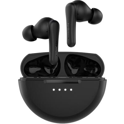 Belkin SoundForm Rhythm prawdziwie bezprzewodowe słuchawki douszne, wbudowany microfoon, szybkie ładowanie USB-C, 28 uur pracy na batterij, wodoodporność IPX5 do iPhone'a, iPada, Galaxy, Pixel czarne Belkin SoundForm Rhythm prawdziwie bezprzewodowe słuchawki douszne, wbudowany microfoon, szybkie ładowanie USB-C, 28 uur pracy na batterij, wodoodporność IPX5 do iPhone'a, iPada, Galaxy, Pixel czarne