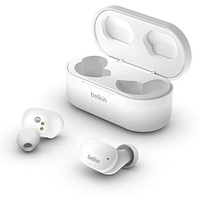 Belkin True Wireless SoundForm hoofdtelefoon (Bluetooth hoofdtelefoon voor iPhone, Samsung, Google, touch-bediening, oplaadhoes, 24 uur luistertijd, geluidisolerend, waterbestendig, wit) Belkin True Wireless SoundForm hoofdtelefoon (Bluetooth hoofdtelefoon voor iPhone, Samsung, Google, touch-bediening, oplaadhoes, 24 uur luistertijd, geluidisolerend, waterbestendig, wit)