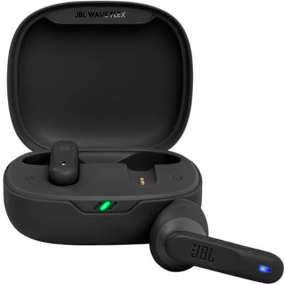 JBL Wave Flex, draadloze in-ear hoofdtelefoon, IP54 en IPX2, TalkThru en AmbientAware-technologie, 32 uur batterijduur, zwart JBL Wave Flex, draadloze in-ear hoofdtelefoon, IP54 en IPX2, TalkThru en AmbientAware-technologie, 32 uur batterijduur, zwart
