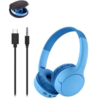 Belkin SoundForm Mini 2 Draadloze hoofdtelefoon voor kinderen, Bluetooth-hoofdtelefoon, 55 uur luistertijd, beperkt volume tot 85 dB, geïntegreerde microfoon, inclusief etui, voor iPhone, iPad, tablet Belkin SoundForm Mini 2 Draadloze hoofdtelefoon voor kinderen, Bluetooth-hoofdtelefoon, 55 uur luistertijd, beperkt volume tot 85 dB, geïntegreerde microfoon, inclusief etui, voor iPhone, iPad, tablet