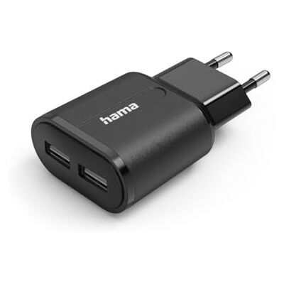 Hama USB-oplader (2 x USB-A, 2,4 A, 12 W, universele wandvoedingsadapter, intelligente technologie, reserveoplaadblok voor smartphone, iPad, leesapparaat, hoofdtelefoon), zwart Hama USB-oplader (2 x USB-A, 2,4 A, 12 W, universele wandvoedingsadapter, intelligente technologie, reserveoplaadblok voor smartphone, iPad, leesapparaat, hoofdtelefoon), zwart