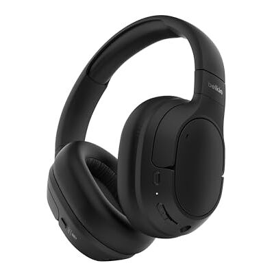Belkin SoundForm Isolate Słuchawki Bezprzewodowe z Redukcją Hałasu, Hybrydowe słuchawki Bluetooth, czas odtwarzania 60 godz., głębokie basy, nauszniki Cloudkussen, do podróży, domu, biura czarne Belkin SoundForm Isolate Słuchawki Bezprzewodowe z Redukcją Hałasu, Hybrydowe słuchawki Bluetooth, czas odtwarzania 60 godz., głębokie basy, nauszniki Cloudkussen, do podróży, domu, biura czarne