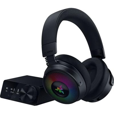 Razer Kraken V4 Pro, draadloze gaming-headset met controle hub, Sensa HD-haptics (OLED-controle hub, TriForce 40 mm drivers, HyperSpeed & Bluetooth, THX Ruimtelijke Audio, RGB) zwart Razer Kraken V4 Pro, draadloze gaming-headset met controle hub, Sensa HD-haptics (OLED-controle hub, TriForce 40 mm drivers, HyperSpeed & Bluetooth, THX Ruimtelijke Audio, RGB) zwart