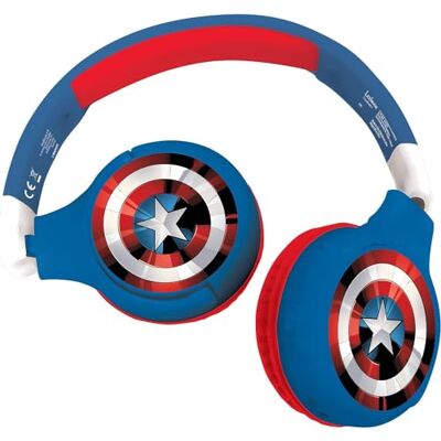 Lexibook Marvel Avengers HPBT010AV 2-in-1 hoofdtelefoon met Bluetooth en kabel, stereo, draadloos, bekabeld, beperkt geluid, opvouwbaar, verstelbaar, oplaadbare batterij, rood/blauw Lexibook Marvel Avengers HPBT010AV 2-in-1 hoofdtelefoon met Bluetooth en kabel, stereo, draadloos, bekabeld, beperkt geluid, opvouwbaar, verstelbaar, oplaadbare batterij, rood/blauw