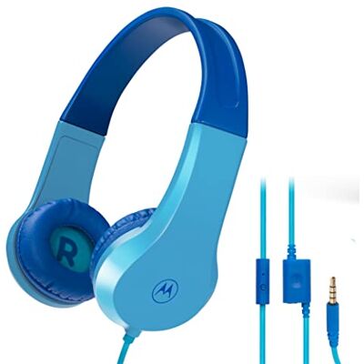 Motorola JR200 Hoofdtelefoon voor kinderen met kabel, volumebegrenzing 85 dB met audiosplitter, BPA-vrij, vanaf 3 jaar, blauw Motorola JR200 Hoofdtelefoon voor kinderen met kabel, volumebegrenzing 85 dB met audiosplitter, BPA-vrij, vanaf 3 jaar, blauw