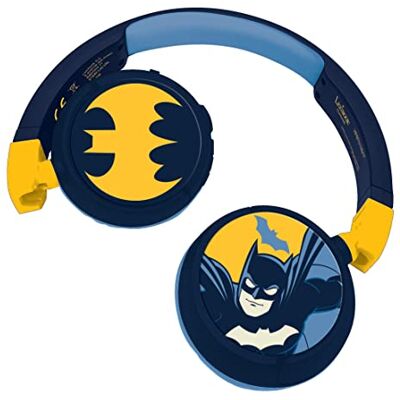 Lexibook Warner Batman Bluetooth en bekabelde 2-in-1 hoofdtelefoon, stereo, draadloos, bekabeld, beperkt geluid, opvouwbaar, verstelbaar, oplaadbare batterij, blauw/geel, HPBT010BAT Lexibook Warner Batman Bluetooth en bekabelde 2-in-1 hoofdtelefoon, stereo, draadloos, bekabeld, beperkt geluid, opvouwbaar, verstelbaar, oplaadbare batterij, blauw/geel, HPBT010BAT