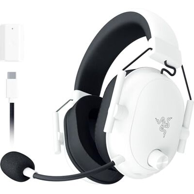 Razer Blackshark V2 Hyperspeed e-sports draadloze gaming-hoofdtelefoon, ultralicht, 280 g, superbrede microfoon, TriForce 50 mm, akoestisch isolatieschuim, 70 uur, wit Razer Blackshark V2 Hyperspeed e-sports draadloze gaming-hoofdtelefoon, ultralicht, 280 g, superbrede microfoon, TriForce 50 mm, akoestisch isolatieschuim, 70 uur, wit