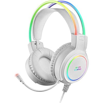 Mars Gaming MHRGB White, Chroma RGB Flow hoofdtelefoon, professionele microfoon, ruimtelijk geluid Mars Gaming MHRGB White, Chroma RGB Flow hoofdtelefoon, professionele microfoon, ruimtelijk geluid