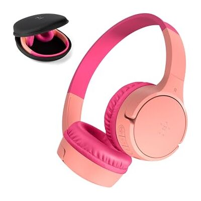 Belkin SoundForm Draadloze mini-hoofdtelefoon voor kinderen met geïntegreerde microfoon (over het oor, 30 uur looptijd, voor leren, reizen, grappige stickers, voor iPhone, iPad, Galaxy) roze Belkin SoundForm Draadloze mini-hoofdtelefoon voor kinderen met geïntegreerde microfoon (over het oor, 30 uur looptijd, voor leren, reizen, grappige stickers, voor iPhone, iPad, Galaxy) roze
