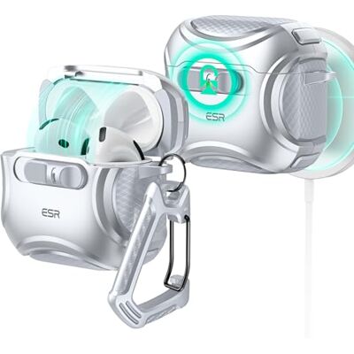 ESR Hoes voor AirPods 4, compatibel met AirPods 4 Gen (2024) (USB-C), compatibel met MagSafe, valbescherming, eenvoudige opening, Cyber-serie, grijs ESR Hoes voor AirPods 4, compatibel met AirPods 4 Gen (2024) (USB-C), compatibel met MagSafe, valbescherming, eenvoudige opening, Cyber-serie, grijs