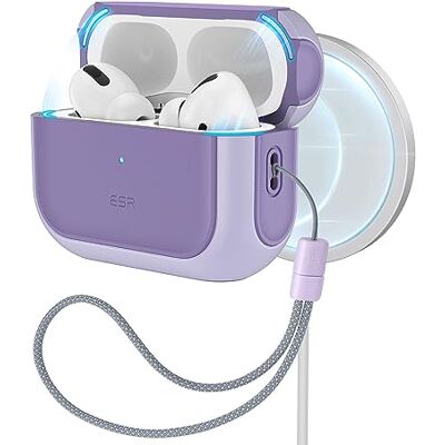 ESR AirPods Pro 2 hoes, compatibel met Airpods Pro 2e/1e generatie (2023/2022/2019), compatibel met MagSafe, volledige valbescherming met koord, paars ESR AirPods Pro 2 hoes, compatibel met Airpods Pro 2e/1e generatie (2023/2022/2019), compatibel met MagSafe, volledige valbescherming met koord, paars