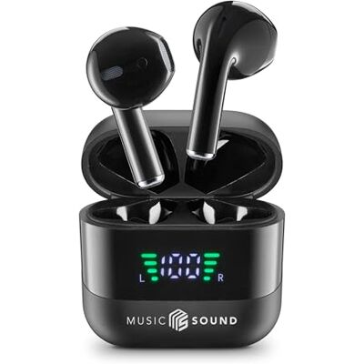 Music Sound , SPARK, TWS-hoofdtelefoon, Bluetooth, draadloos, led-display, 30 uur speeltijd, automatisch paar, touch-bediening op hoofdtelefoon, zwart Music Sound , SPARK, TWS-hoofdtelefoon, Bluetooth, draadloos, led-display, 30 uur speeltijd, automatisch paar, touch-bediening op hoofdtelefoon, zwart