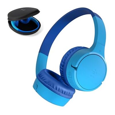 Belkin SoundForm Draadloze mini-hoofdtelefoon voor kinderen met geïntegreerde microfoon (over het oor, 30 uur looptijd, voor leren, reizen, grappige stickers, voor iPhone, iPad, Galaxy) blauw Belkin SoundForm Draadloze mini-hoofdtelefoon voor kinderen met geïntegreerde microfoon (over het oor, 30 uur looptijd, voor leren, reizen, grappige stickers, voor iPhone, iPad, Galaxy) blauw