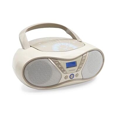 mooov Soft Grey, draagbare cd-speler, CD-R/CD-RW/CD-MP3, FM-radio, USB-poort, stereogeluid 6 W, ergonomische handgreep, werkt op netvoeding of batterijen 477403 mooov Soft Grey, draagbare cd-speler, CD-R/CD-RW/CD-MP3, FM-radio, USB-poort, stereogeluid 6 W, ergonomische handgreep, werkt op netvoeding of batterijen 477403