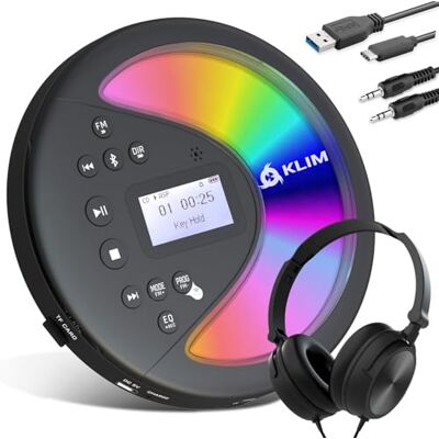 KLIM Discover Draagbare cd-speler met hoofdtelefoon en geïntegreerde batterij, cd-speler voor auto, Mini Walkman CD, compatibel met CD-R, CD-RW en MP3 KLIM Discover Draagbare cd-speler met hoofdtelefoon en geïntegreerde batterij, cd-speler voor auto, Mini Walkman CD, compatibel met CD-R, CD-RW en MP3