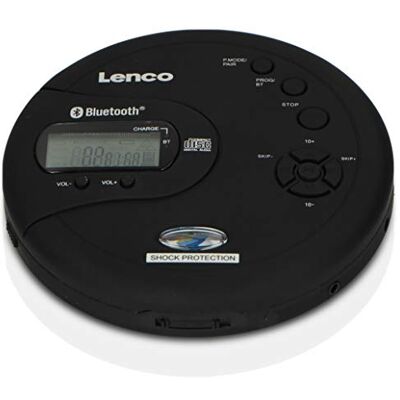 Lenco CD-300 Walkman draagbare cd-speler Bluetooth MP3-functie schokbestendig 2 batterijen 2000 mAh hoofdtelefoon micro-USB-oplaadkabel zwart Lenco CD-300 Walkman draagbare cd-speler Bluetooth MP3-functie schokbestendig 2 batterijen 2000 mAh hoofdtelefoon micro-USB-oplaadkabel zwart