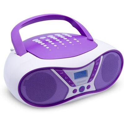 mooov Pop Purple, draagbare cd-speler, CD-R/CD-RW/CD-MP3, FM-radio, USB-poort, stereogeluid 6 W, ergonomische handgreep, werkt op netvoeding of batterijen 477404 mooov Pop Purple, draagbare cd-speler, CD-R/CD-RW/CD-MP3, FM-radio, USB-poort, stereogeluid 6 W, ergonomische handgreep, werkt op netvoeding of batterijen 477404