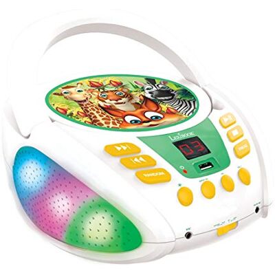 Lexibook Jungle-dieren RCD109ANX Bluetooth cd-speler voor kinderen, draagbaar, lichteffecten, microfoonaansluiting, AUX-ingang, batterij of netvoeding, meisjes, jongens, wit Lexibook Jungle-dieren RCD109ANX Bluetooth cd-speler voor kinderen, draagbaar, lichteffecten, microfoonaansluiting, AUX-ingang, batterij of netvoeding, meisjes, jongens, wit