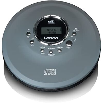 Lenco CD-400 Draagbare cd-speler, Discman, Dab+ radio, CD, CD-R/RW, MP3-speler, zendergeheugen, audioboekfunctie, schokbestendig, ingebouwde 1000 mAh batterij, grijs Lenco CD-400 Draagbare cd-speler, Discman, Dab+ radio, CD, CD-R/RW, MP3-speler, zendergeheugen, audioboekfunctie, schokbestendig, ingebouwde 1000 mAh batterij, grijs